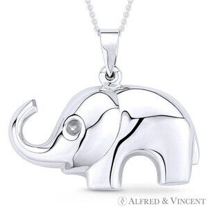 Elephant Animal Charm 31x37mm Pendant in .925 Sterling Silver